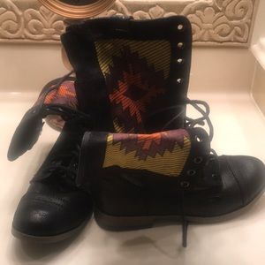Never worn-Black leather-like combat lace-up boot